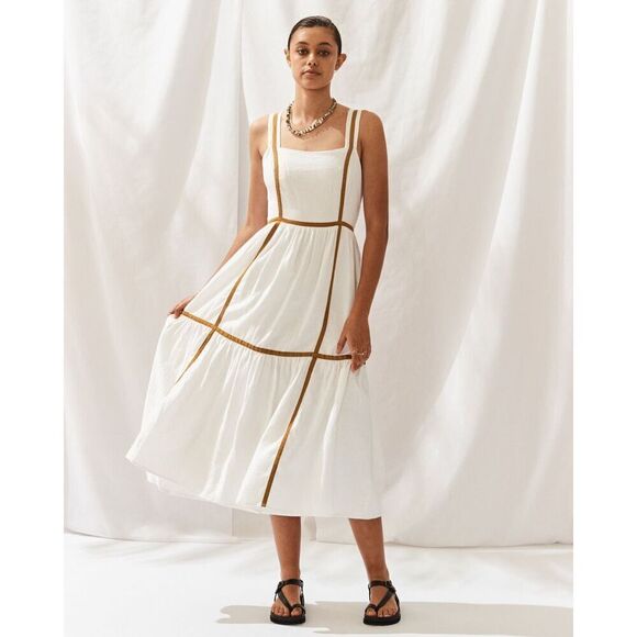 SANCIA Arcais Midi Dress Off-White Wheat 70's inspired singlet Dress size S NWT - Picture 2 of 5